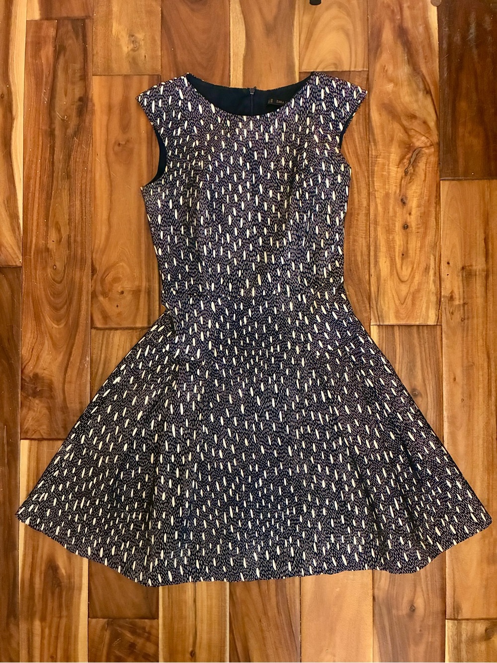 Zara Basic Navy Dress with White Abstract Dot Detail